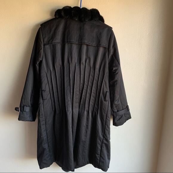 Grinvest Milano Italy Collection Black Trench with Fur Trim Size XL - Picture 3 of 9